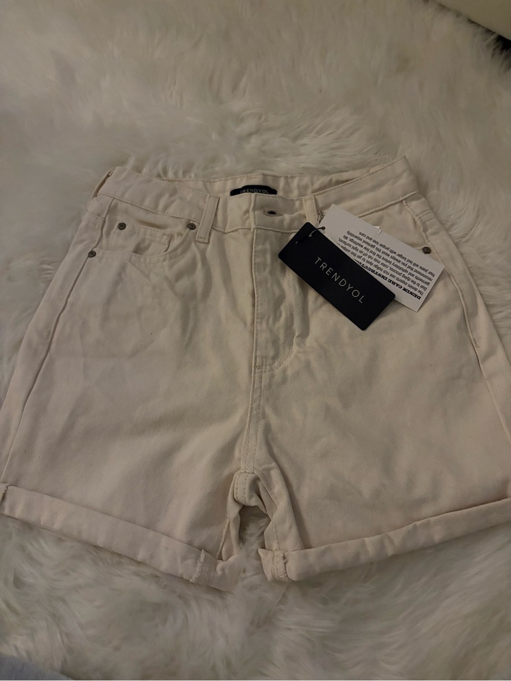 Trendyol Cream High-Waist Jean Shorts